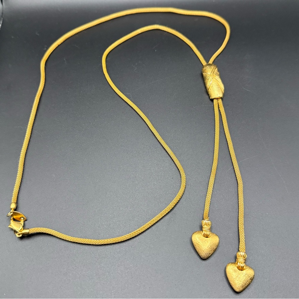 Vintage Gold Tone Heart Pendant Lariat Style Necklace